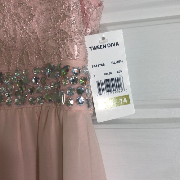 Beautiful Blush floor length dress girls size 14 - Picture 3 of 4